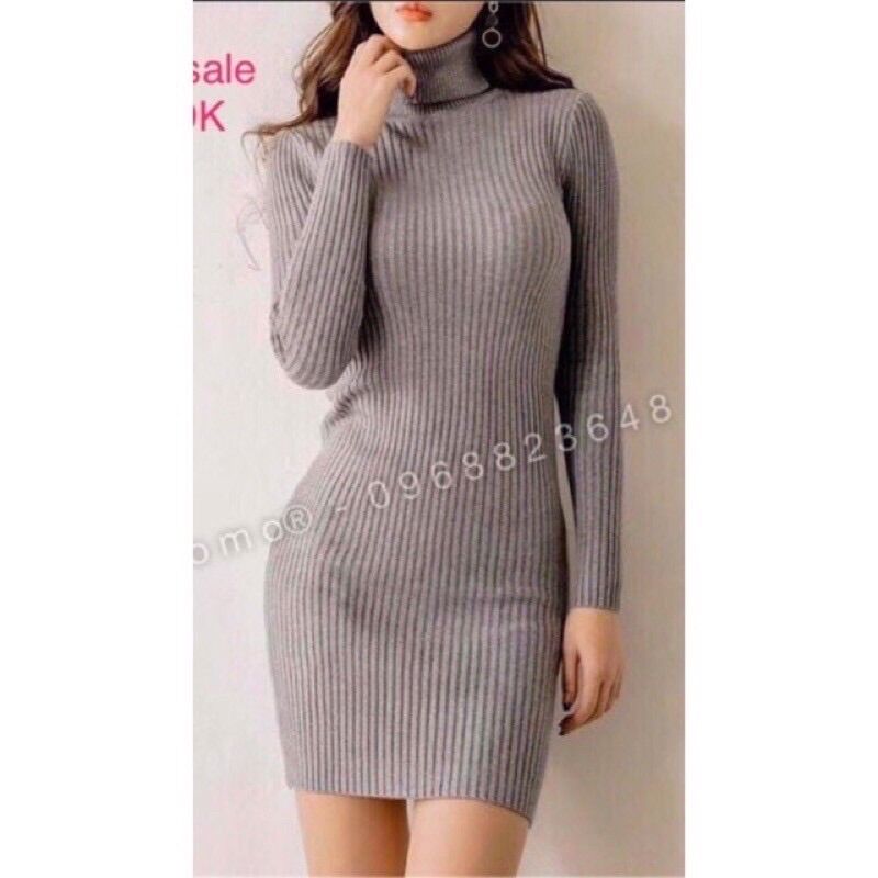 Váy đầm len tăm body cổ lọ chất len dày dặn