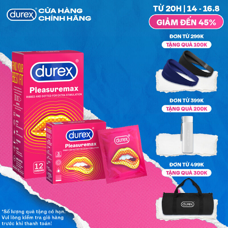 Bộ bao cao su Durex Pleasuremax gân gai, size 56mm, 1 hộp 12 bao và 1 hộp 3 bao