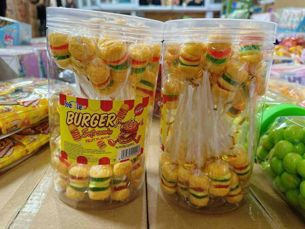 hộp 50 cây kẹo dẻo trái cây burger que dài