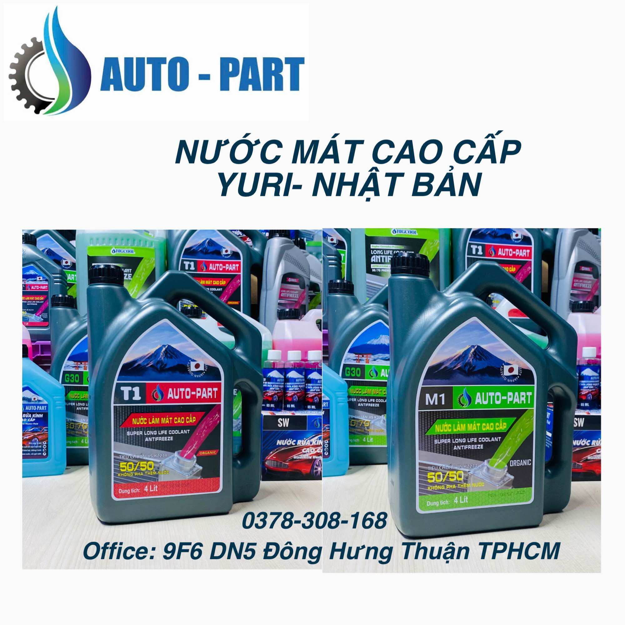 Nước mát ô tô cao cấp Yuri Nhật Bản,Can 4L M1-Xanh, T1-Hồng(Tặng khăn)
