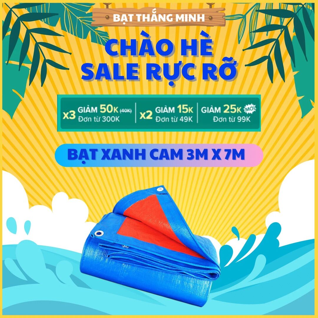 Bạt xanh cam 3mx7m che hiên, che mưa nắng. Bạt che phủ ngoài trời rẻ bền. bạt trải picnic cắm trại Bạt Thắng Minh