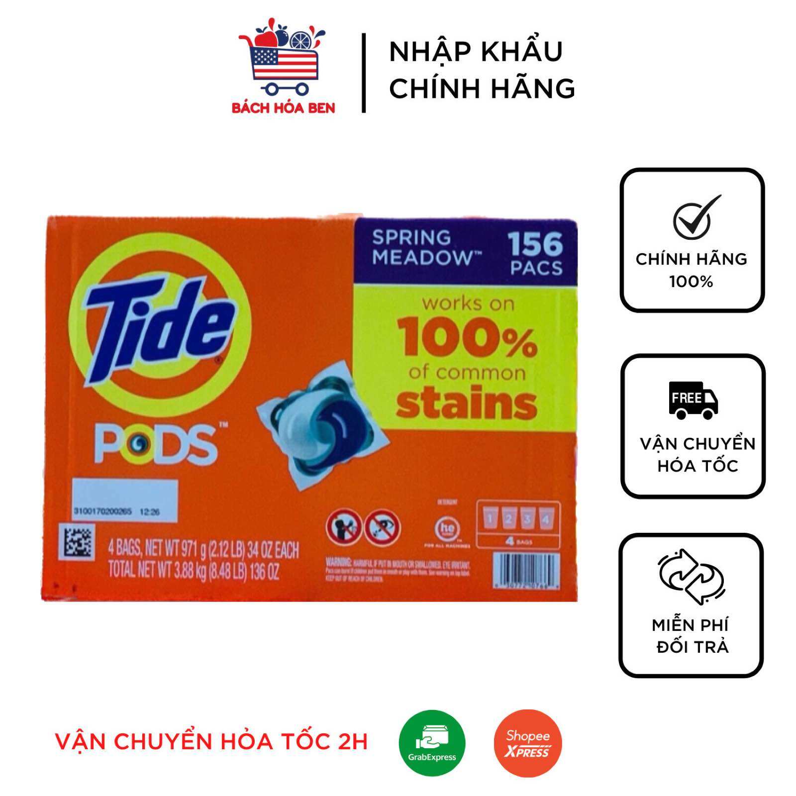 Thùng viên giặt TIDE Mỹ date mới-Mẫu mới