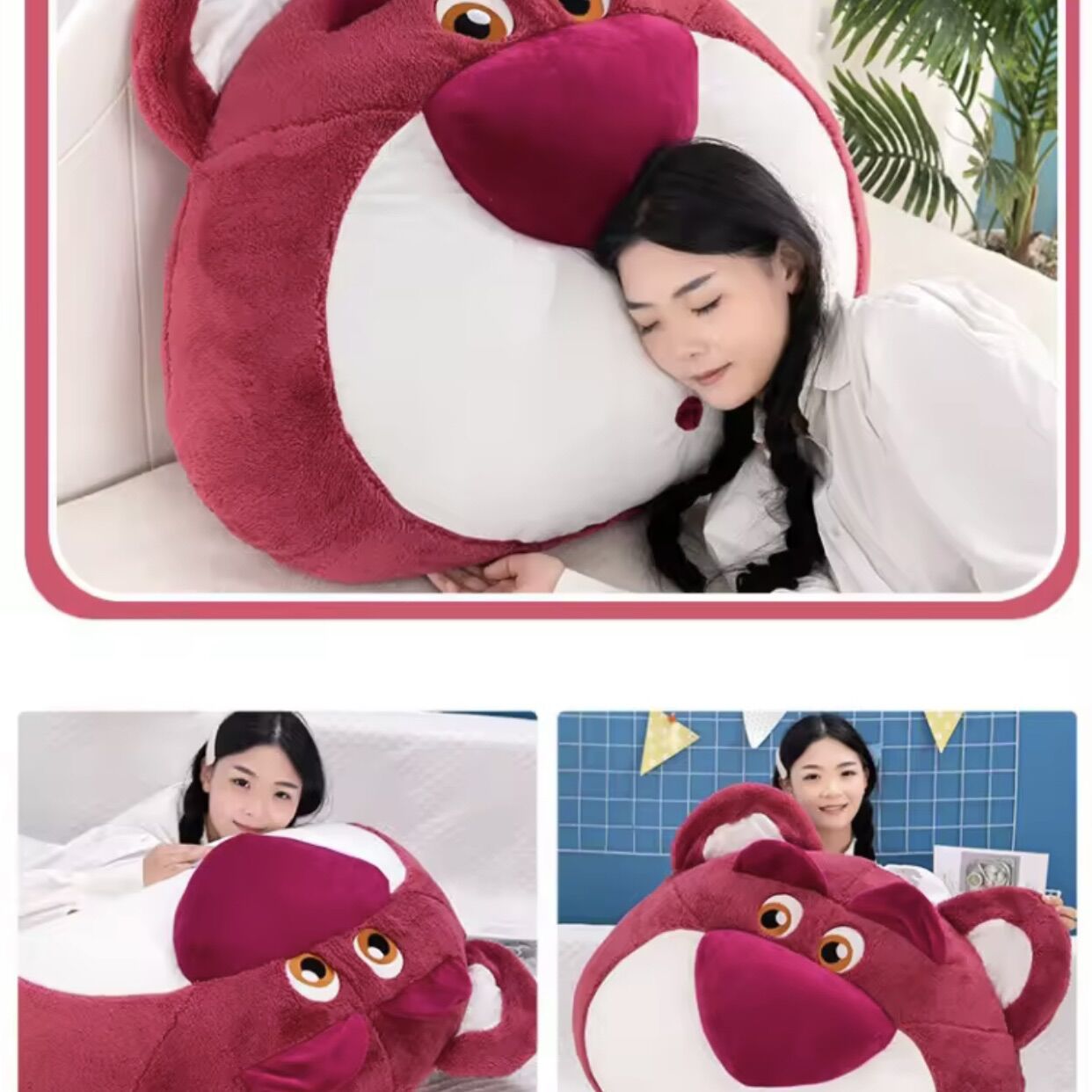 Gối nhồi bông hình đầu gấu dâu tây dễ thương có thể tháo rời và giặt rửa