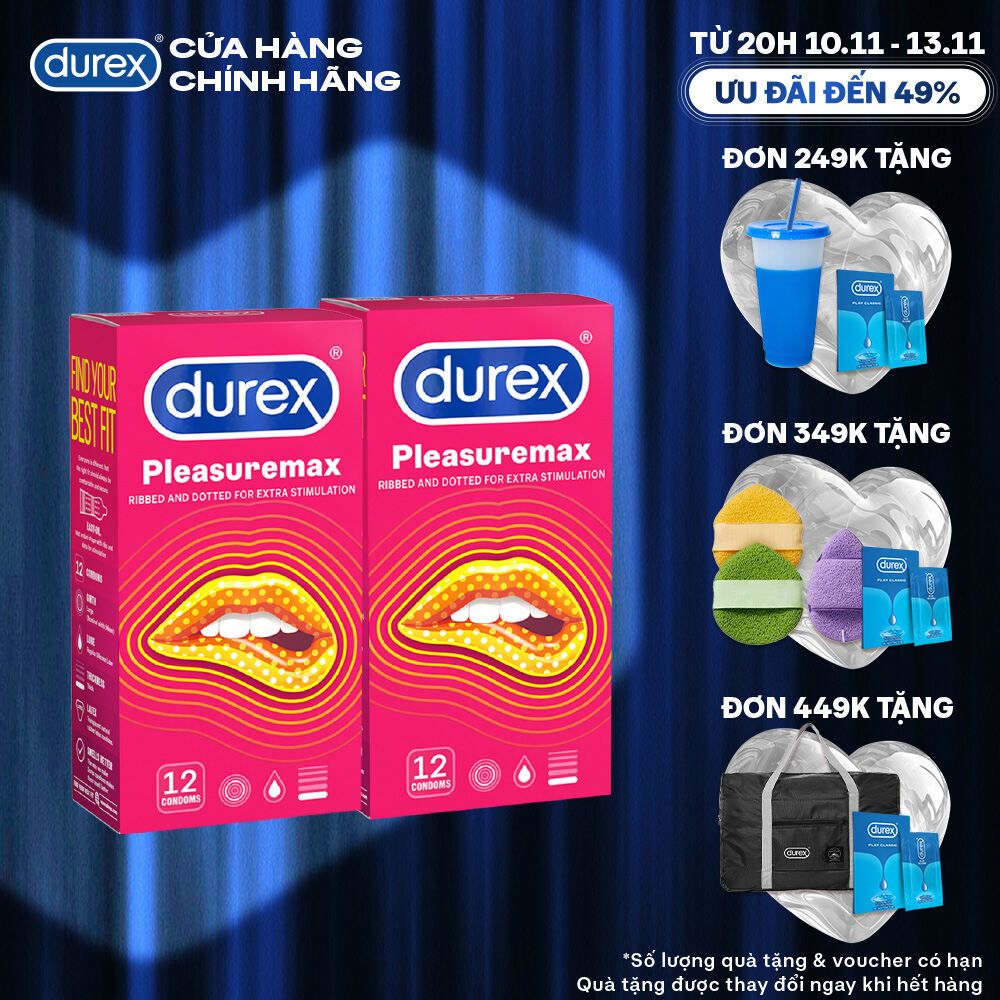 Bộ 2 hộp bao cao su Durex Pleasuremax gân gai size 56mm 12 bao/hộp