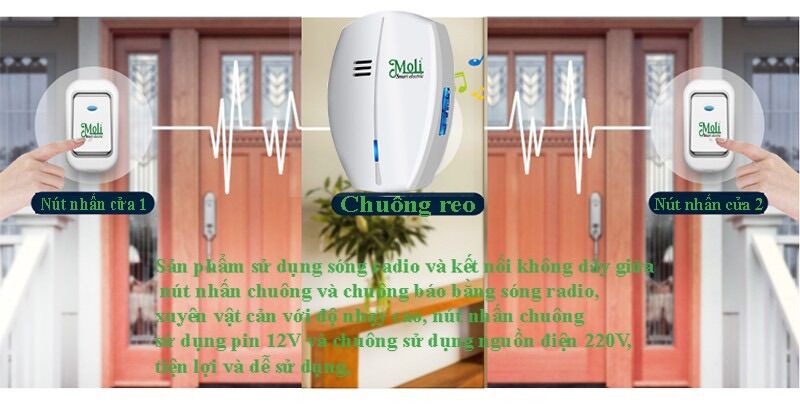 Bộ 1 chuông cửa không dây 2 nút bấm MOLI.