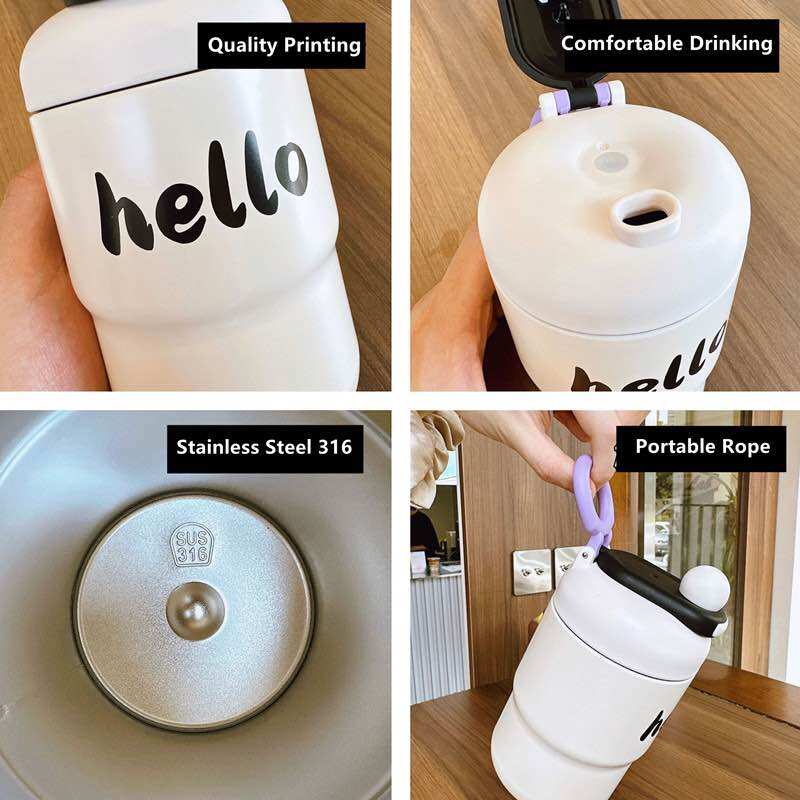 [HCM] BÌNH GIỮ NHIỆT HELLO NICE GOOD HAPPY 500ML