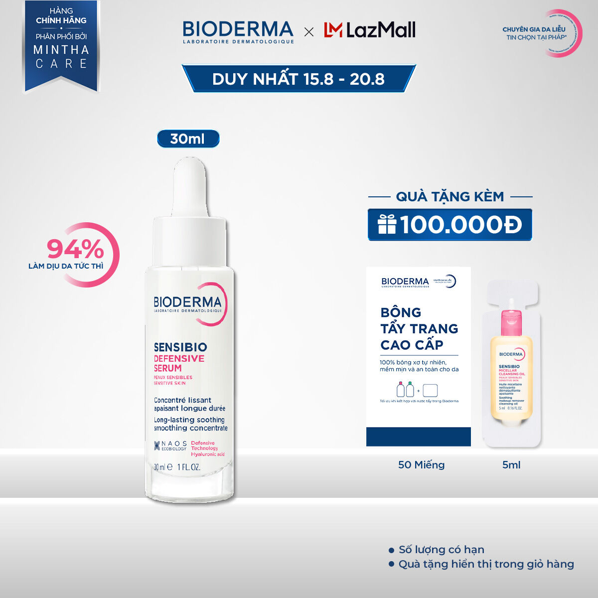 Tinh chất ngăn ngừa lão hóa cho da nhạy cảm Bioderma Sensibio Defensive Serum 30ml