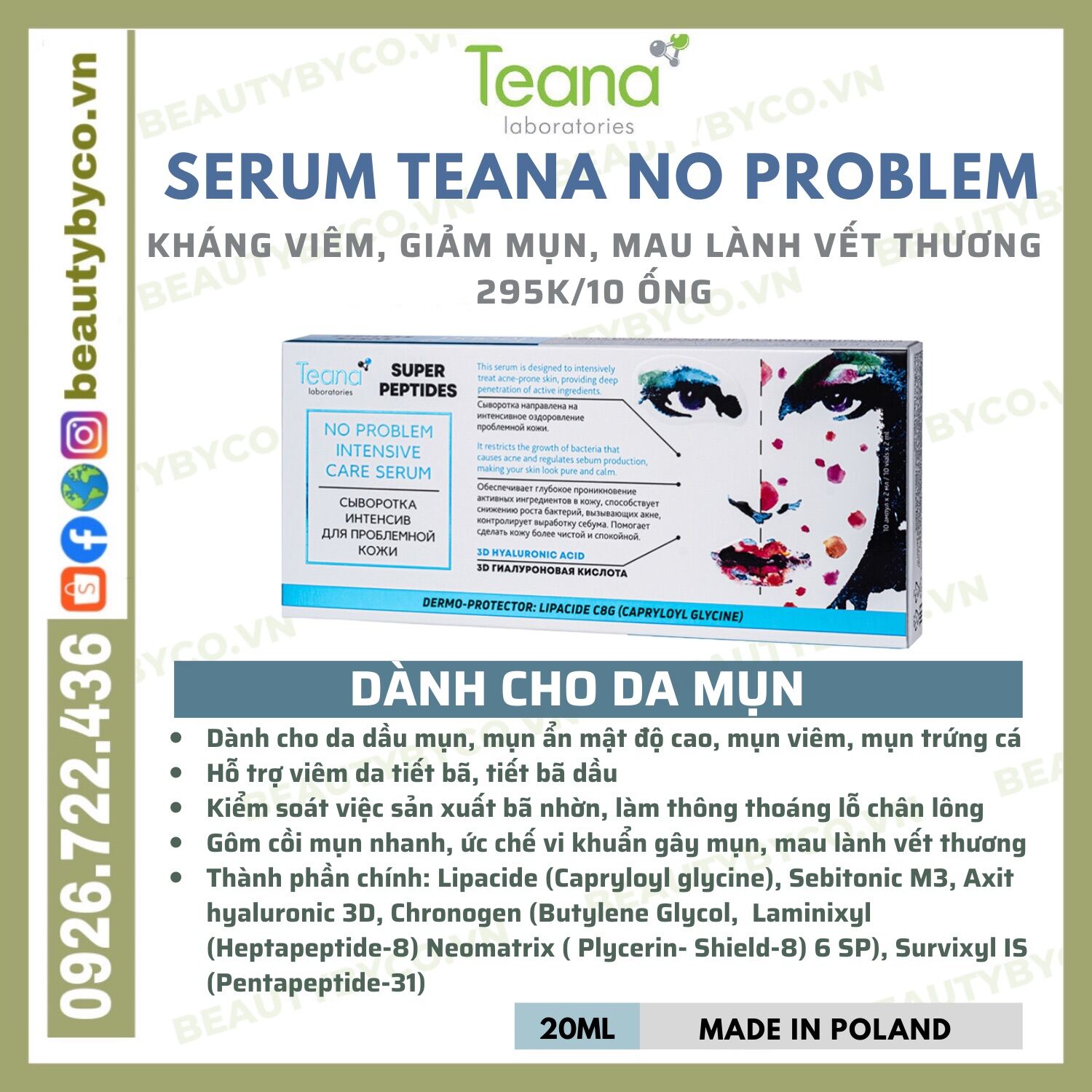 Serum Teana Noproblem Giảm Mụn Giảm Viêm Gôm Cồi Mụn Ẩn Mụn Đầu Trắng Mụn Viêm 10 Lọ