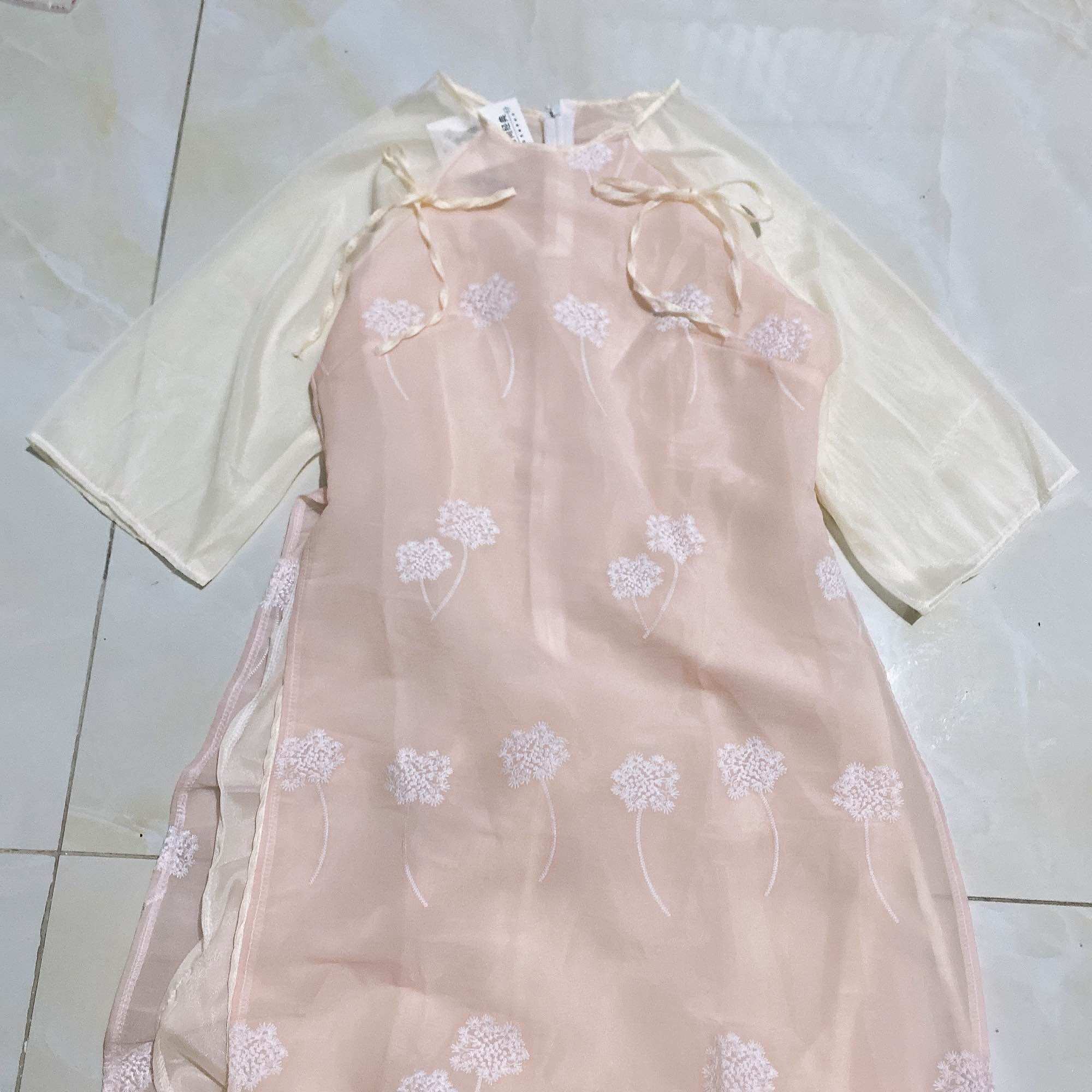 (SHOP BIGSIZE NỮ 50KG ĐẾN 90KG) set áo dài cách tân bồ công anh trắng