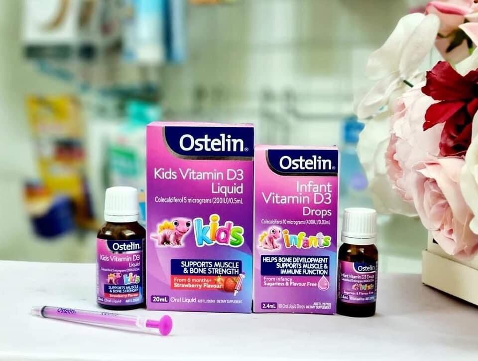 Vitamin d3 ostelin - có 2 loại: liquid 20mll 165k, drops 2.4ml 195k