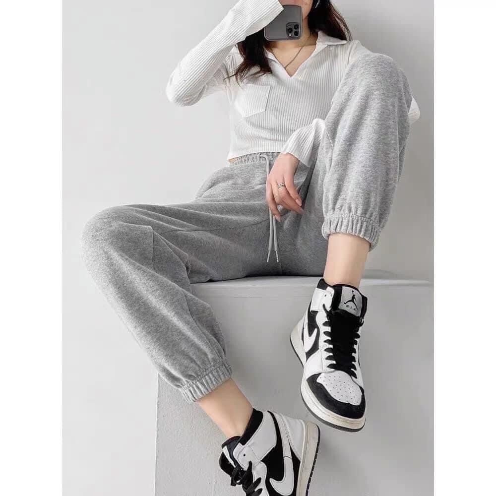 Quần BOMBER nữ joger chất len tăm dầy dặn