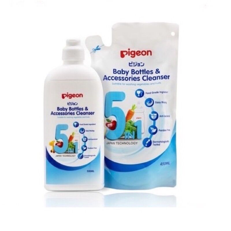 Nước rửa bình sữa và rau củ quả Pigeon 500ml