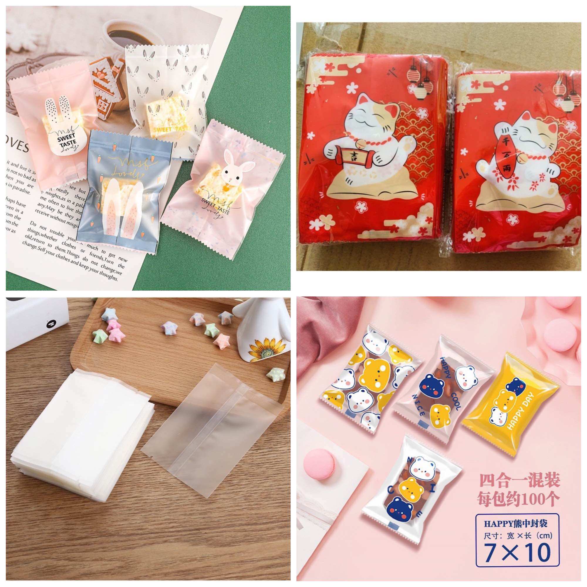 Nhiều mẫu)Túi đựng bánh cookie, bánh hạnh nhân 7*10cm 100 túi