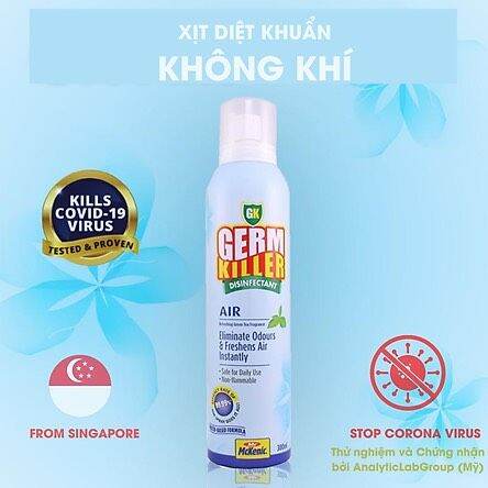 Bình xịt Diệt Khuẩn Làm Sạch 99.99% Vi Khuẩn Trong Không Khí _McKenic Germ Killer GK Air. Sản Phẩm Nhập khẩu chính Hãng Singapore,  Được Sử Dụng Trên Tất cả các Chuyến Bay SinGaPore AirLines