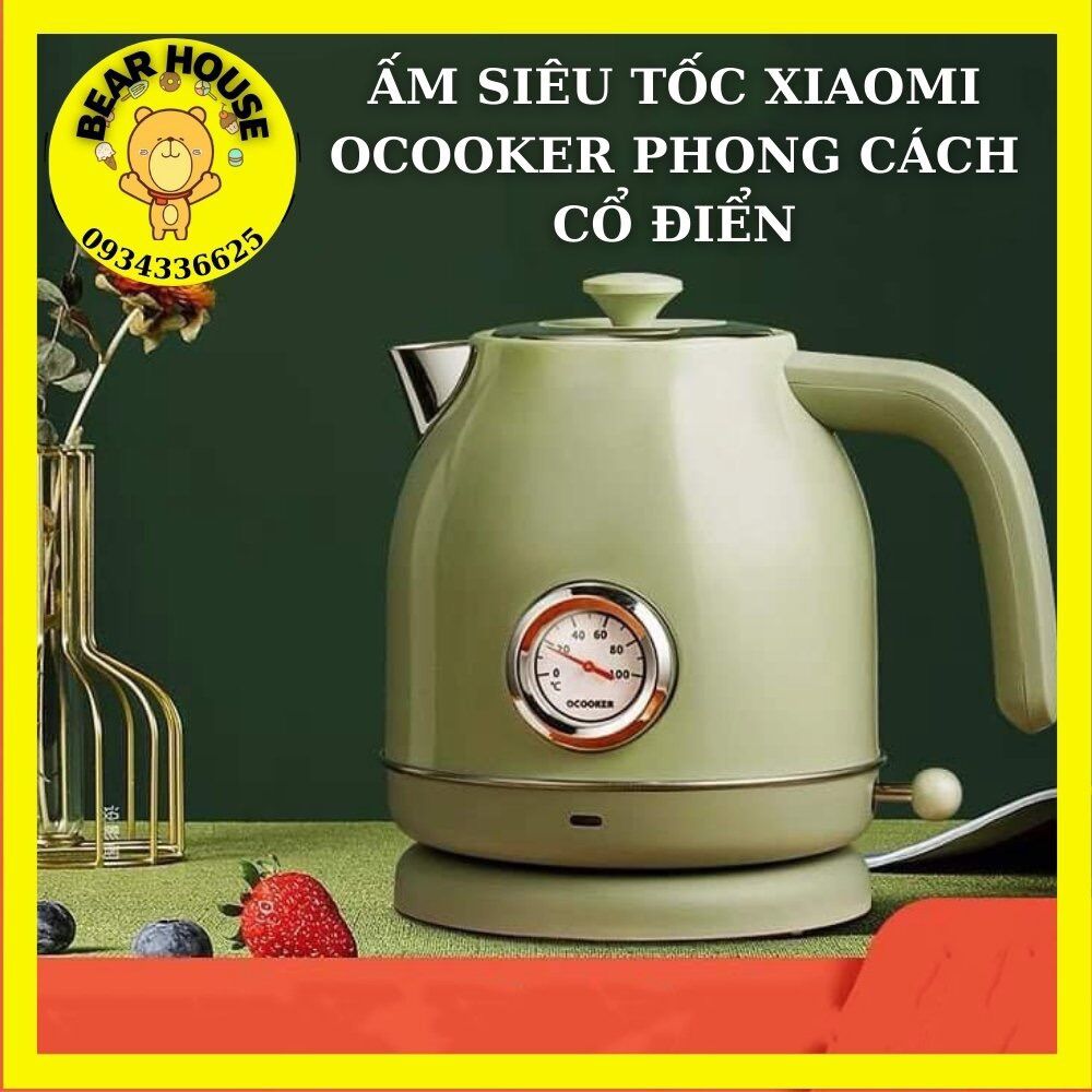 Ấm đun nước siêu tốc Xiaomi Ocooker phong cách Retro có đồng hồ hiển thị nhiệt độ
