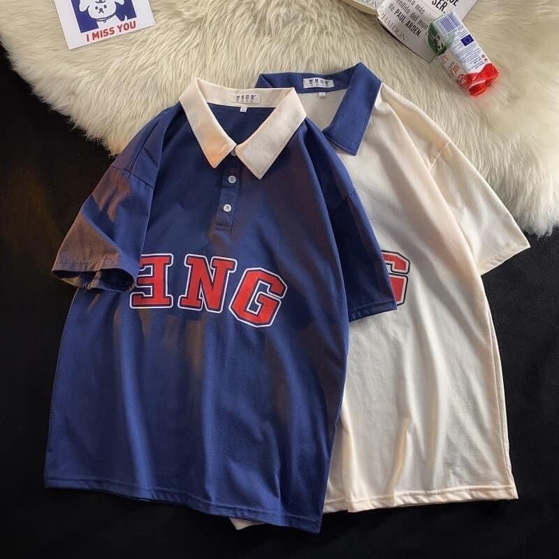Áo thun có cổ , áo polo tay lỡ dáng rộng unisex - ENG
