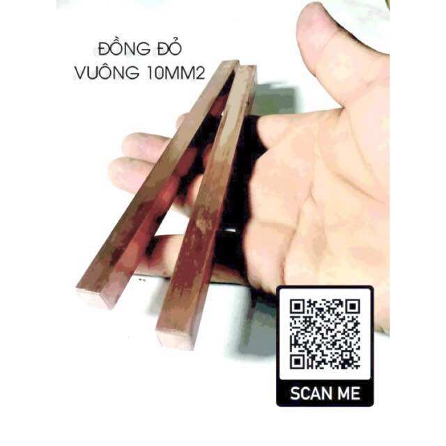Thanh đồng đỏ vuông 10mm. dài 15cm. chế máy hàn cell pin.