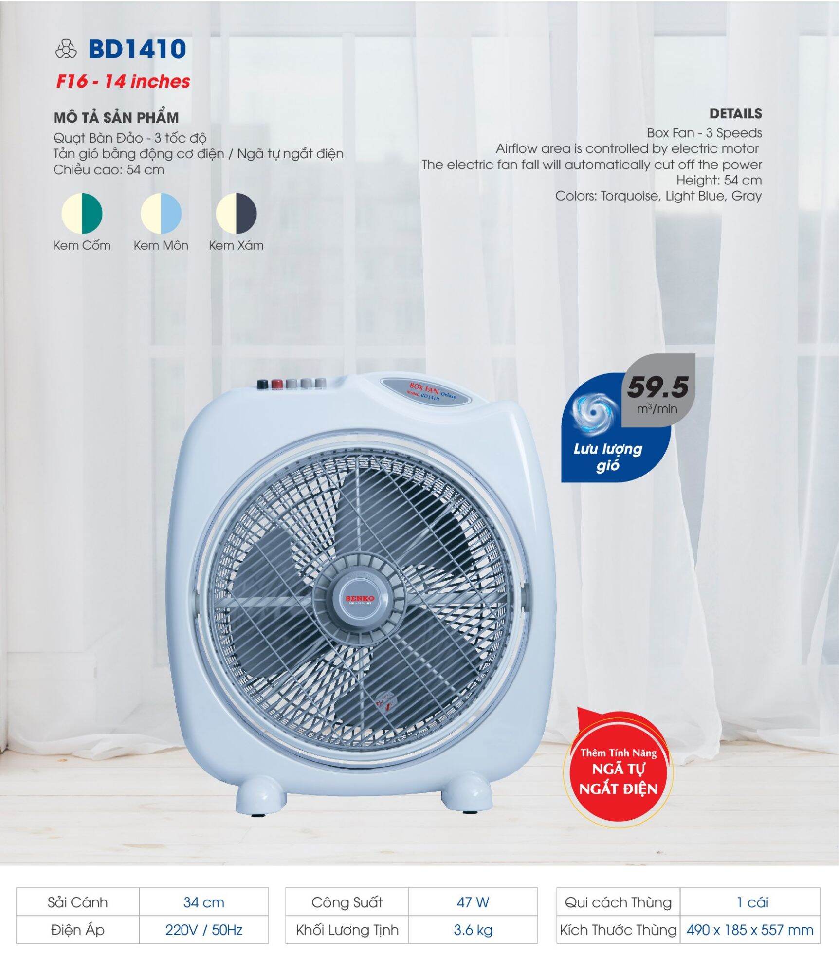 Quạt bàn đảo senko bd1410 - bh 24 tháng chính hãng