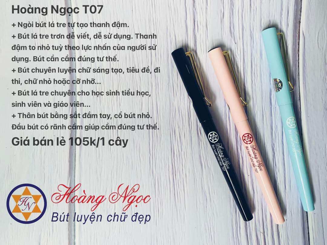 Bút máy Hoàng Ngọc T07⚡ Bút luyện chữ ⚡ Bút ngòi lá tre không rỉ, bút luyện calligraphy nét thanh nét đậm, bút mực