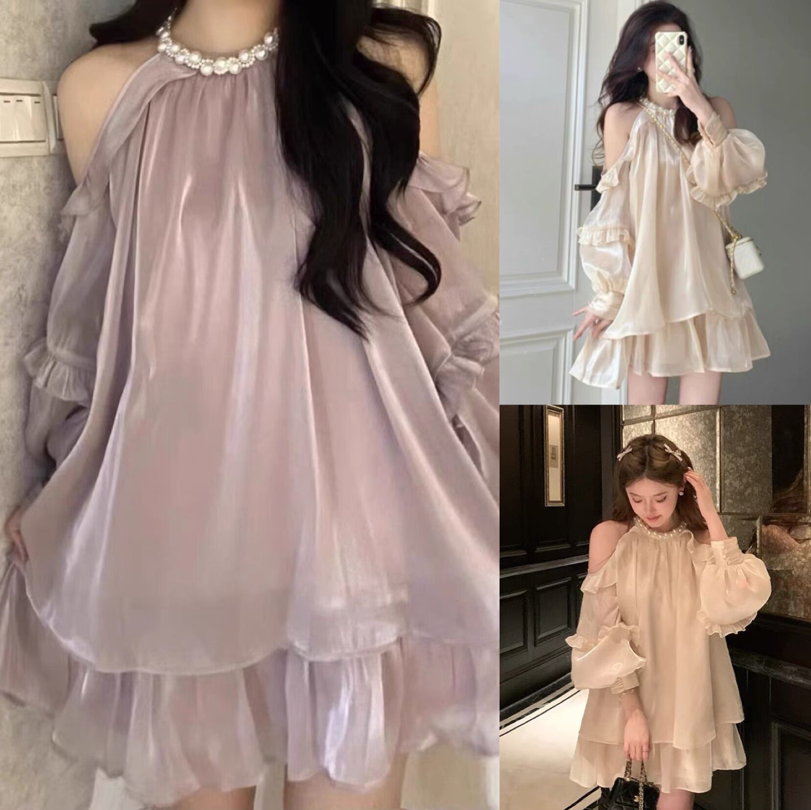 Đầm suông tầng khoét vai tay lỡ phối cổ nút siêu đẹp - M35