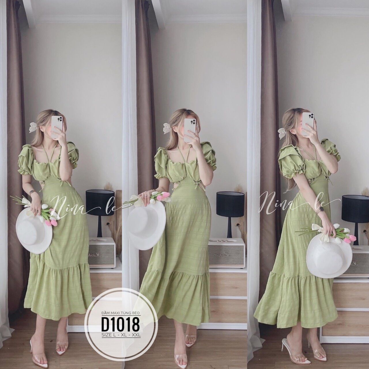 60-90kg Bigsize Đầm maxi tùng bèo D1018