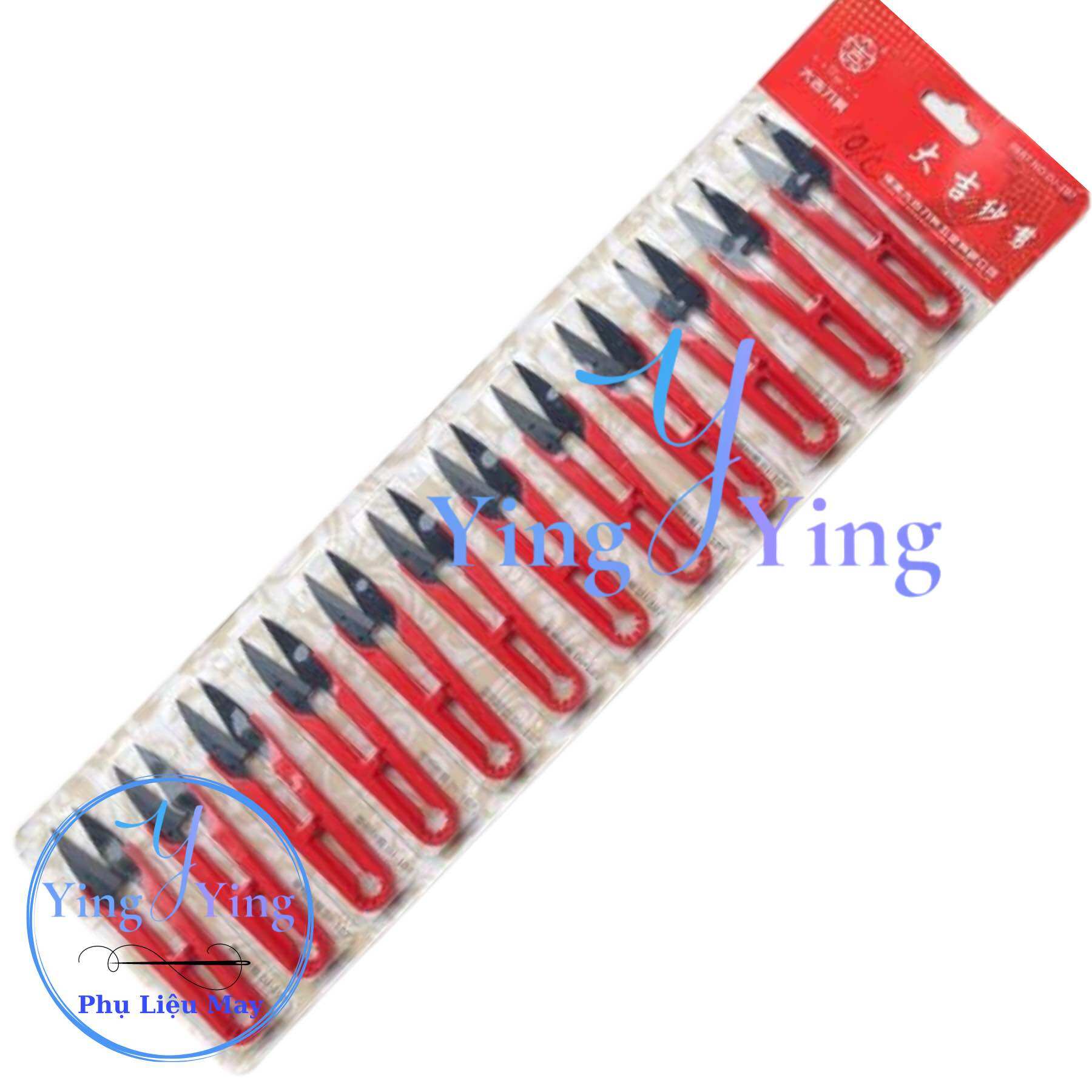 1 vĩ 12 cây- kéo bấm chỉ, cắt chỉ cán nhựa đỏ lưỡi đen dj-107
