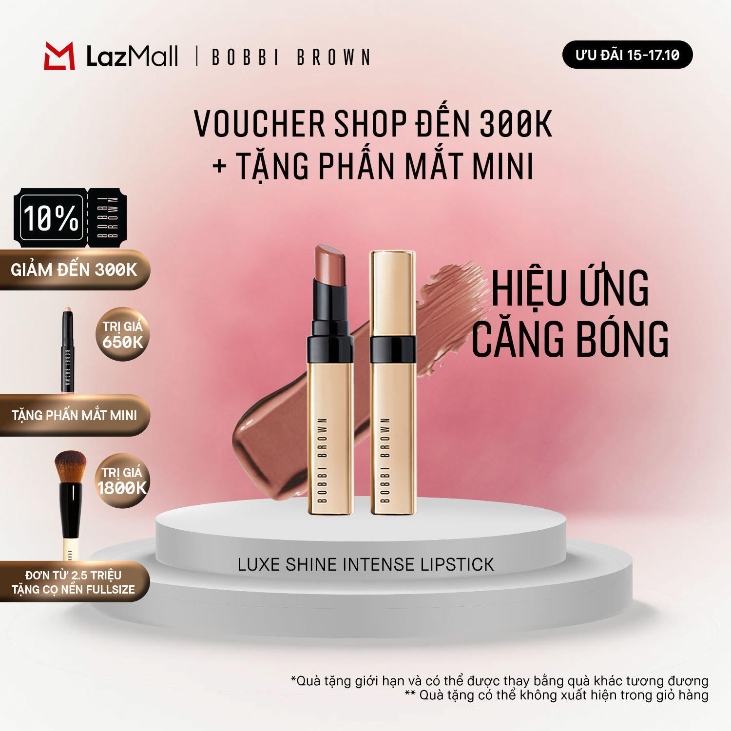[ƯU ĐÃI 15-17.10] Bobbi Brown Luxe Shine Intense Lipstick | Son bóng dạng thỏi với độ dưỡng cao và màu đậm nét