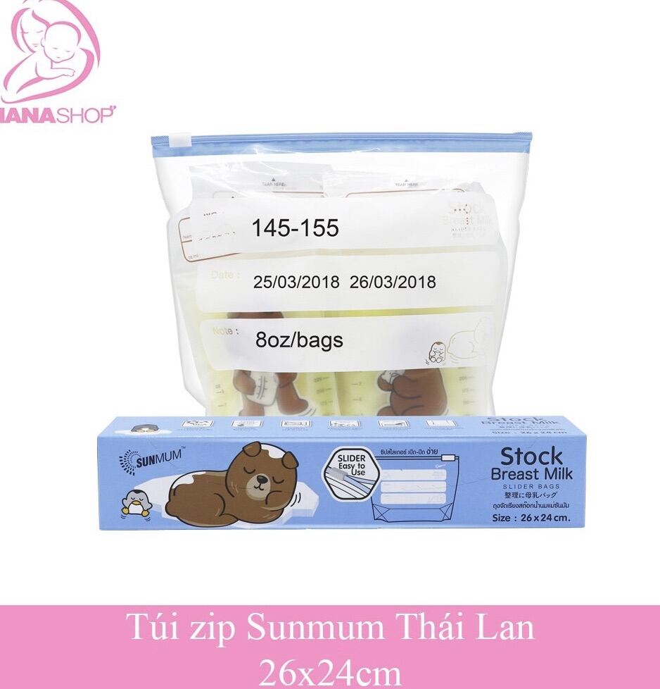 Túi zip bảo quản túi trữ sữa rau củ quả Sunmum Thái Lan hộp 10 túi kích