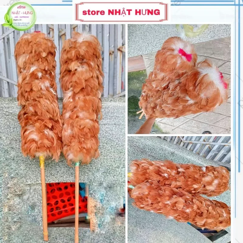 Chổi lông gà mái đẹp lông dày dài 65cm - chổi phủi bụi, quét bụi