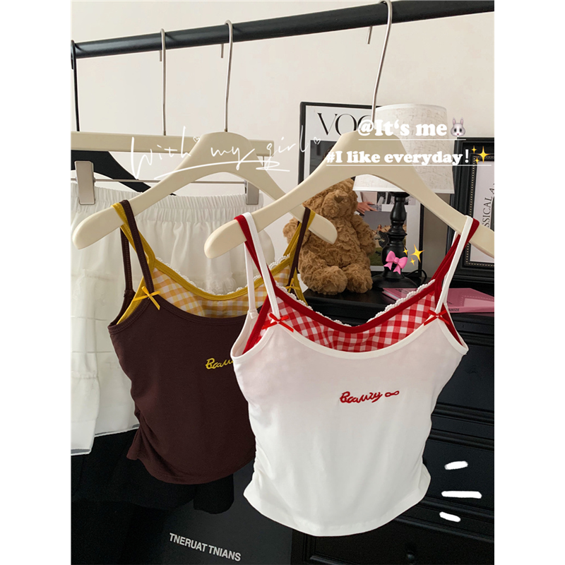 Áo Vest Ren Thêu Dây Đeo Mùa Hè Cho Nữ Áo Ngắn Hở Lưng Áo Vest Nữ Dáng Ôm Dài Vừa Phải Áo Vest Ngắn