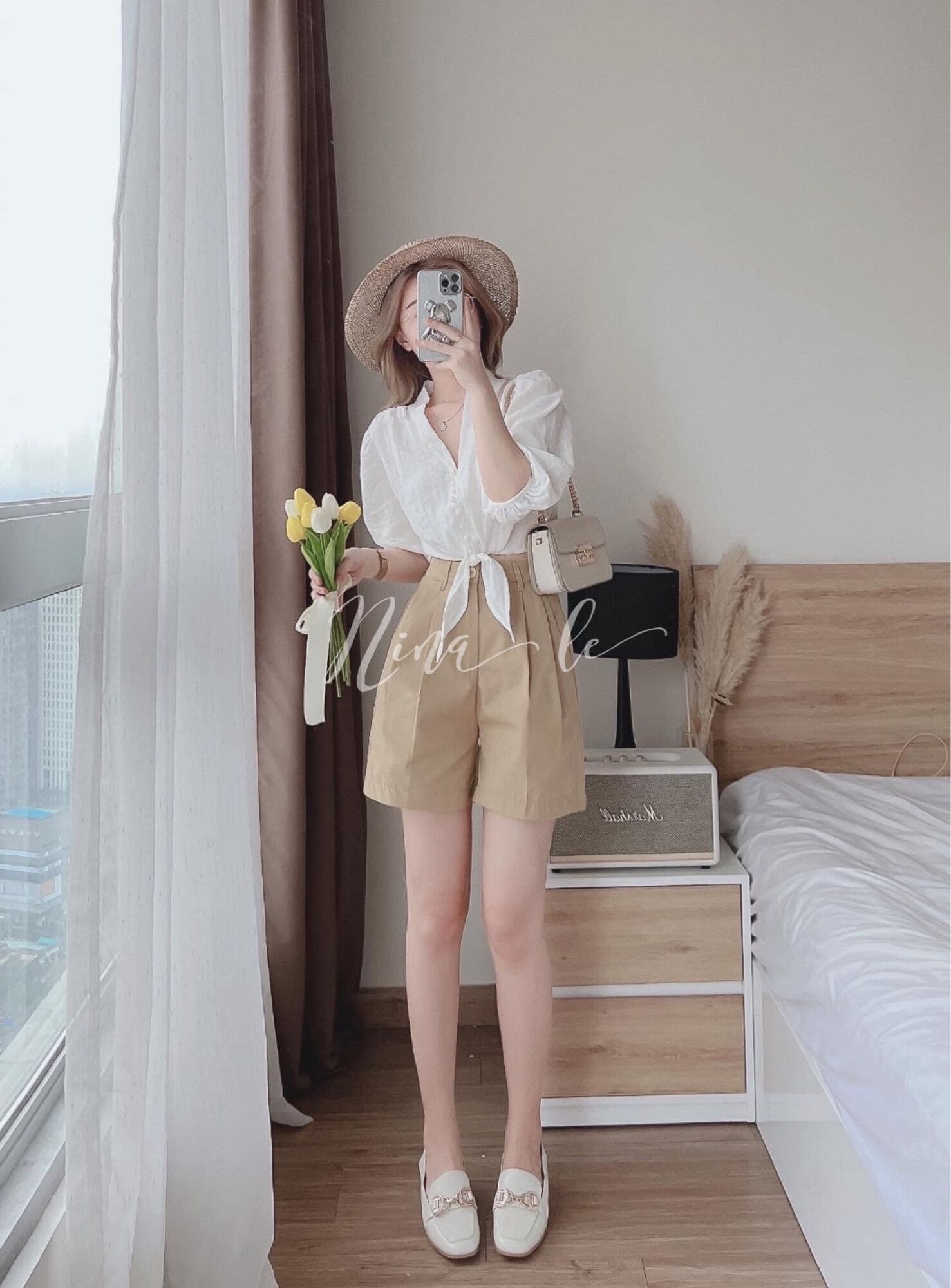 SET ÁO CROPTOP CỘT NƠ EO KÈM QUẦN SHORT CỰC XINH