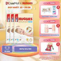 Thùng 3 gói Tã Dán Sơ Sinh Huggies Skin Perfect NB70/S54/S80 Với 2 Vùng Thấm Giảm Kích Ứng Da