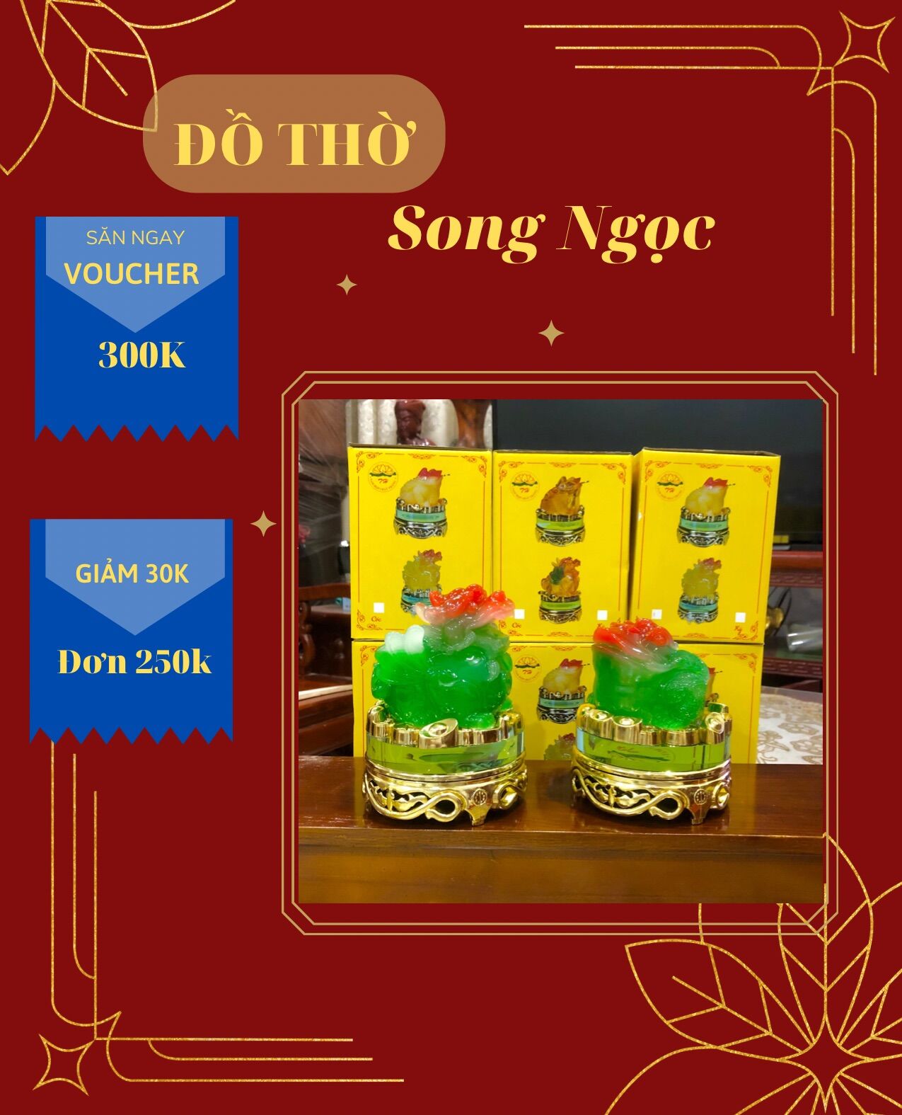 Combo tỳ hưu và cóc ngậm tiền phong thủy màu xanh ngọc