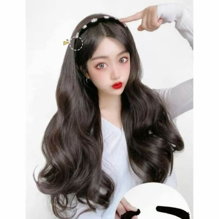 tóc giả đính cài đá siu sang dáng xoăn