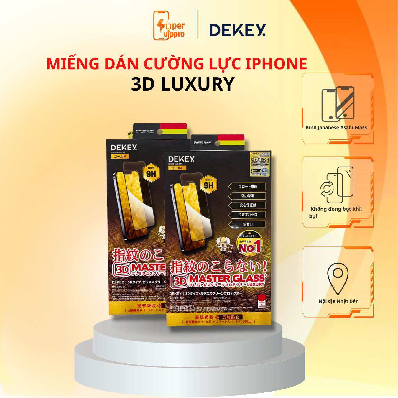 Kính Cường Lực Dekey 3D Luxury Master Nhật Bản- Dòng Cao Cấp cho IPhone Từ 7-15PROMAX THƯƠNG HIỆU NHẬT BẢN