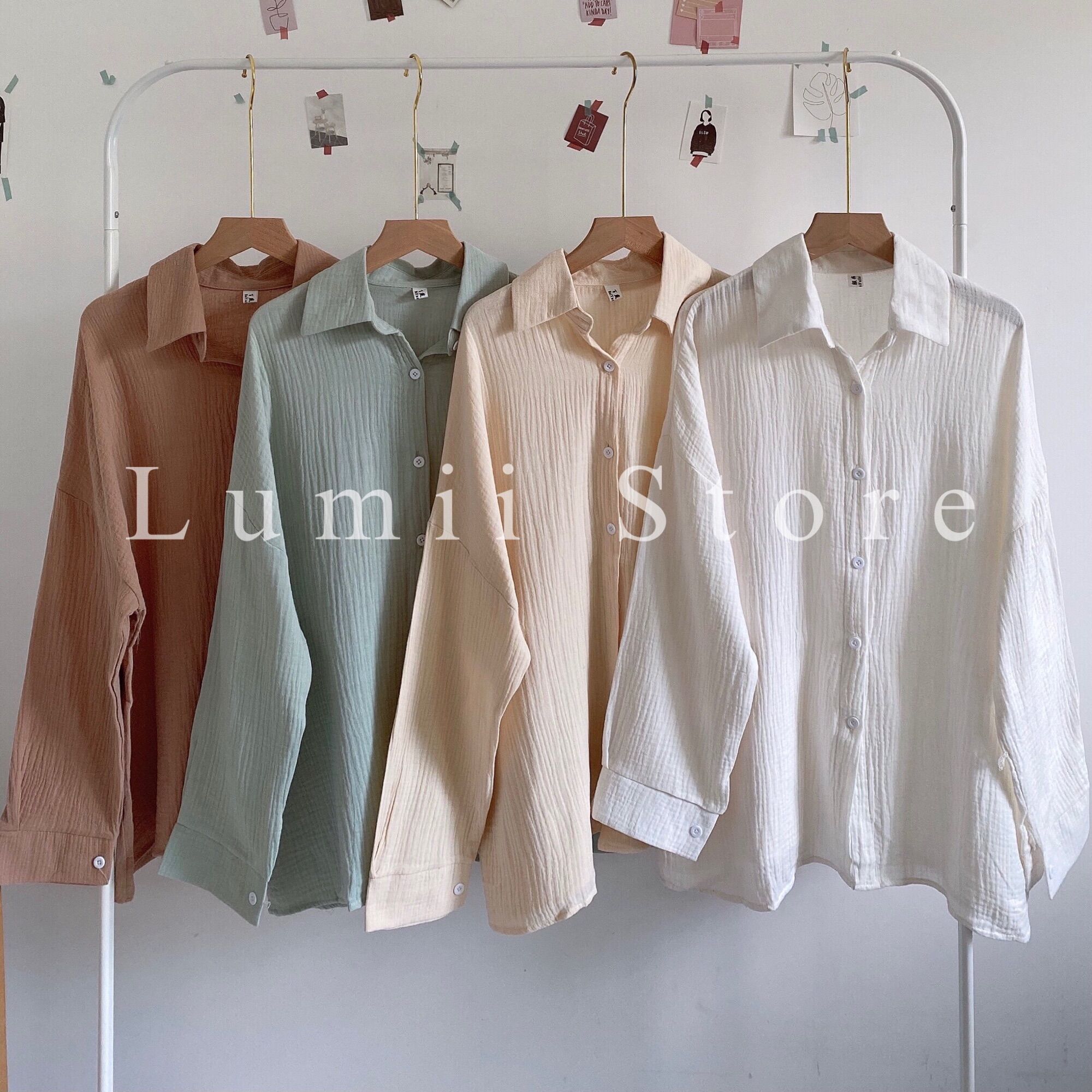 Áo sơ mi nhăn basic chất đũi xốp mềm Freesize Lumii