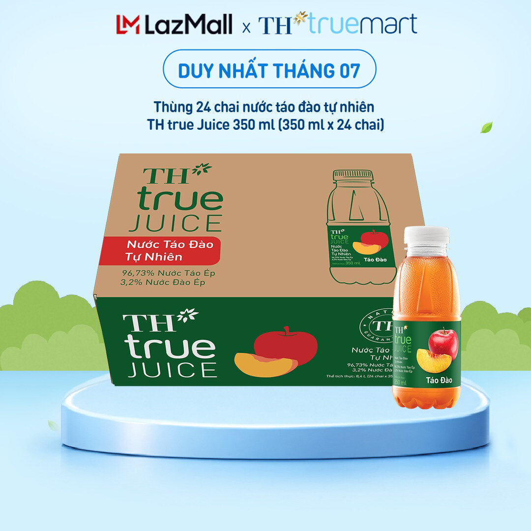 Thùng 24 chai nước trái cây TH true JUICE táo đào tự nhiên 350 ml (350 ml x 24)