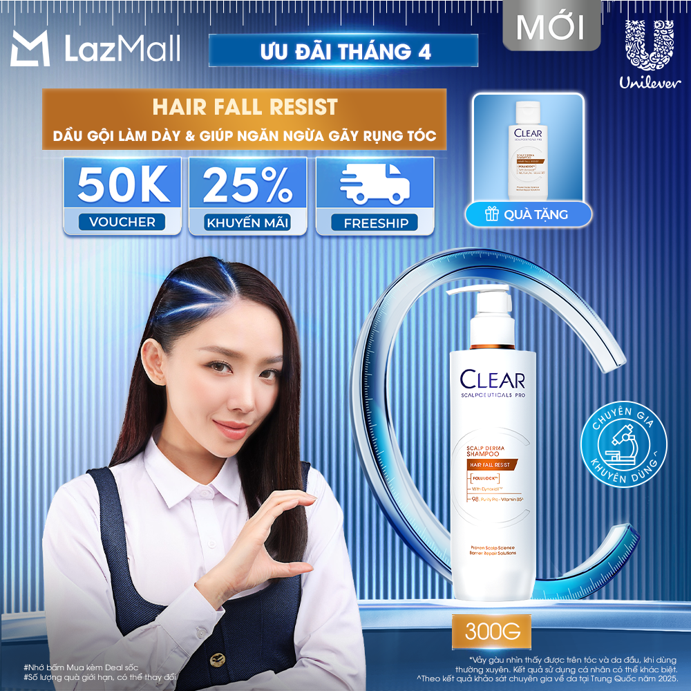 DẦU GỘI CHUYÊN DỤNG GIÚP LÀM DÀY  NGĂN NGỪA TÓC GÃY RỤNG CLEAR HAIRFALL RESIST 300G