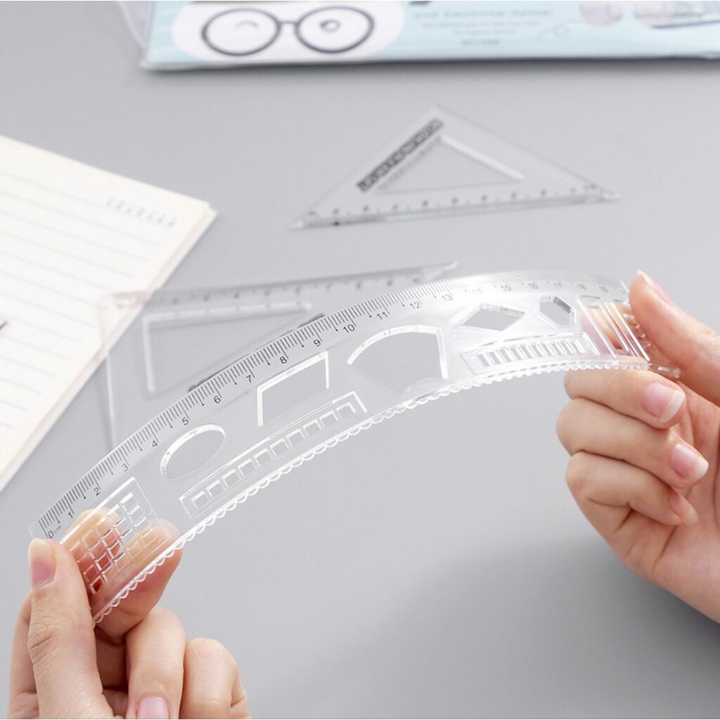 Bộ thước kẻ học sinh 4 món kèm túi đựng