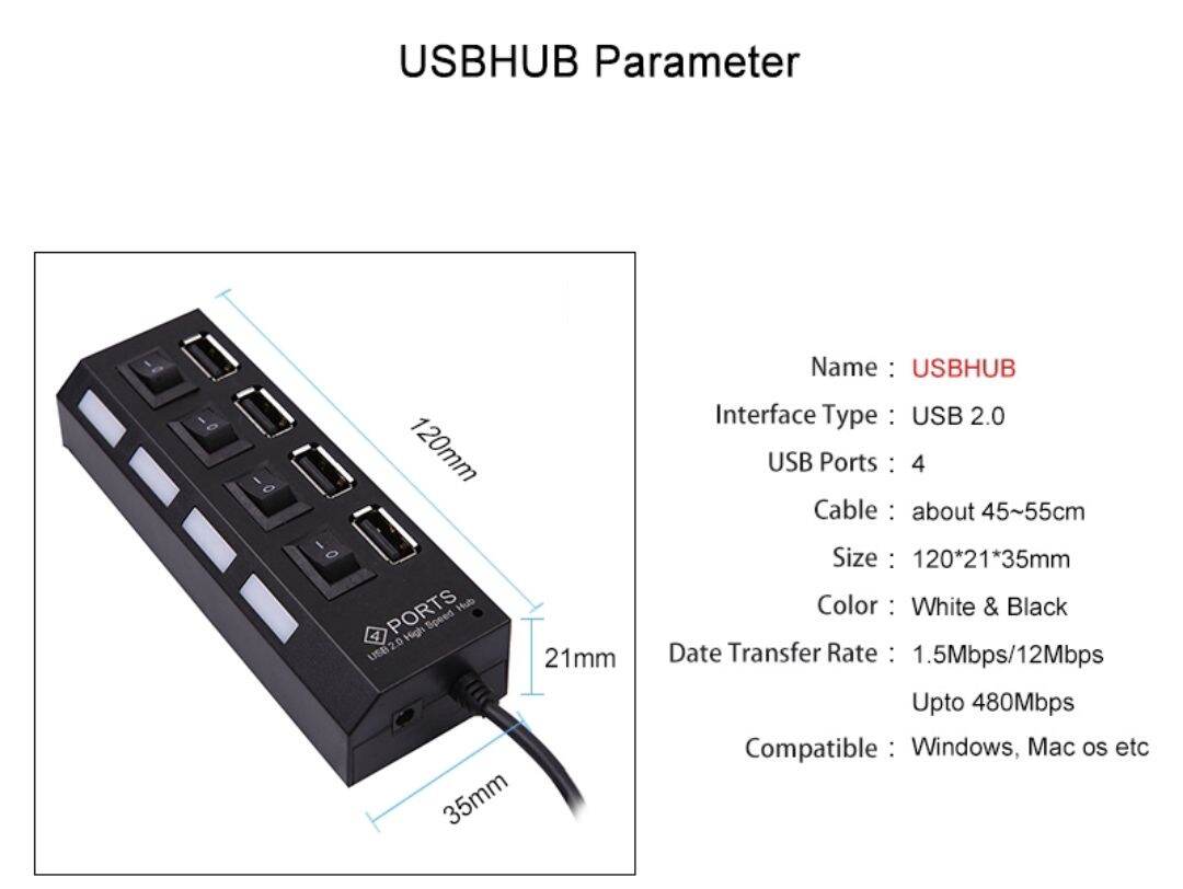 Hub Chia 4 Cổng Usb 2.0 Tốc Độ Cao Cho Pc Laptop