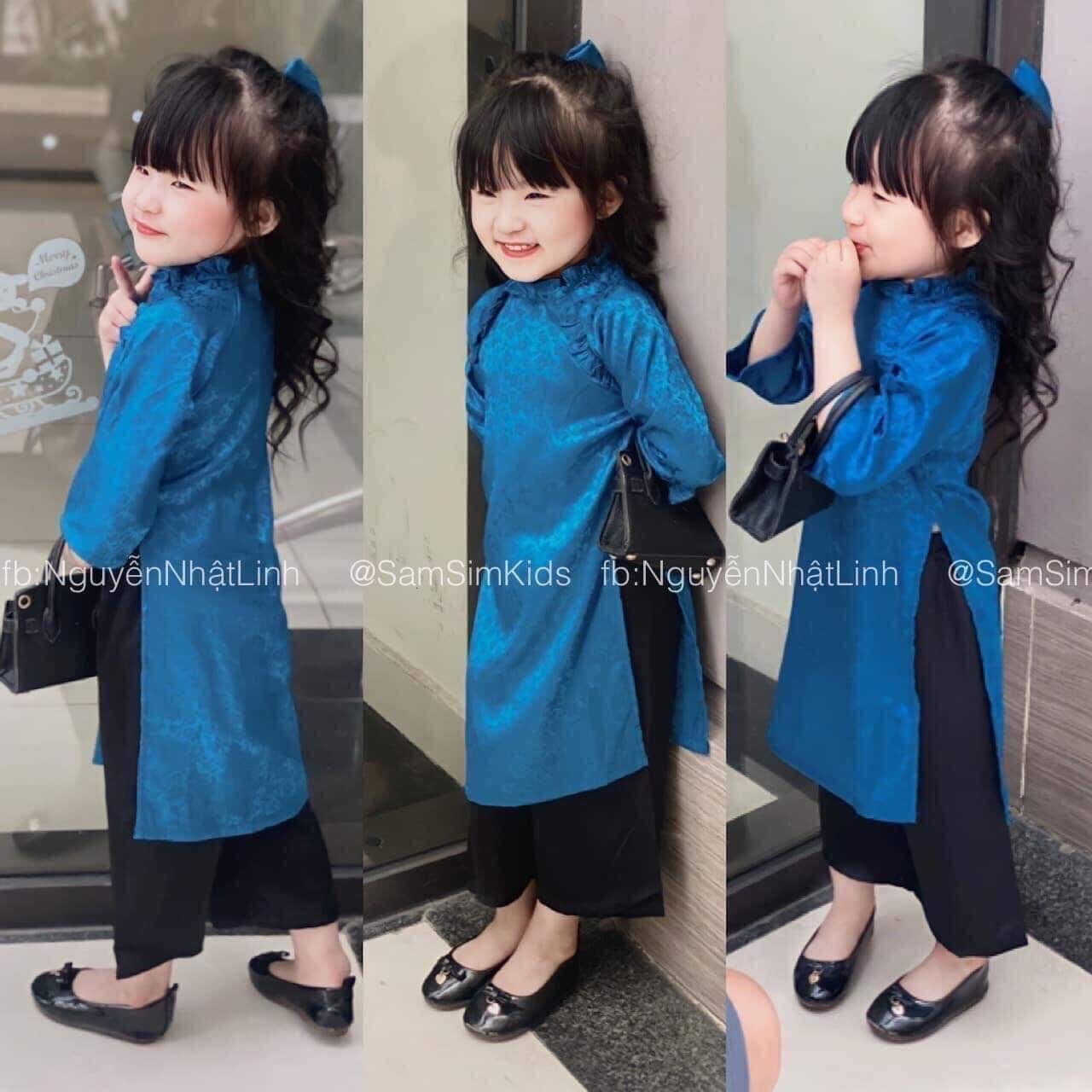Áo dài diện tết cho bé gái - Áo dài gấm lụa mướt siêu mịn cho trẻ em