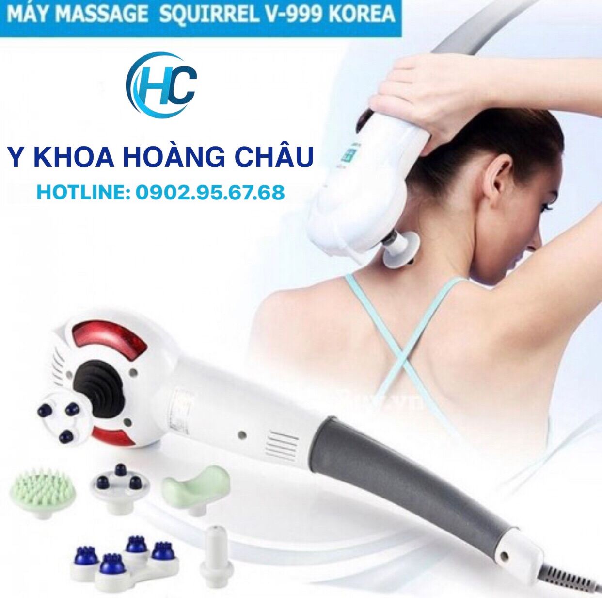[CHÍNH HÃNG] Máy massage cầm tay 7 đầu Squirrel V-999 Wellbutech-Hàn Quốc (bảo hành 1 năm) (mát xa)