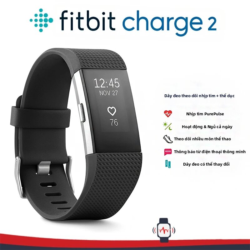 Vòng Đeo Tay Thông Minh Fitbit Charge 2 Có Chức Năng Theo Dõi Nhịp Tim, Máy Đếm Bước Chân, Thiết Bị Theo Dõi Thể Dục, Thông Báo Cuộc Gọi Khi Ngủ, GPS Cho iOS Android