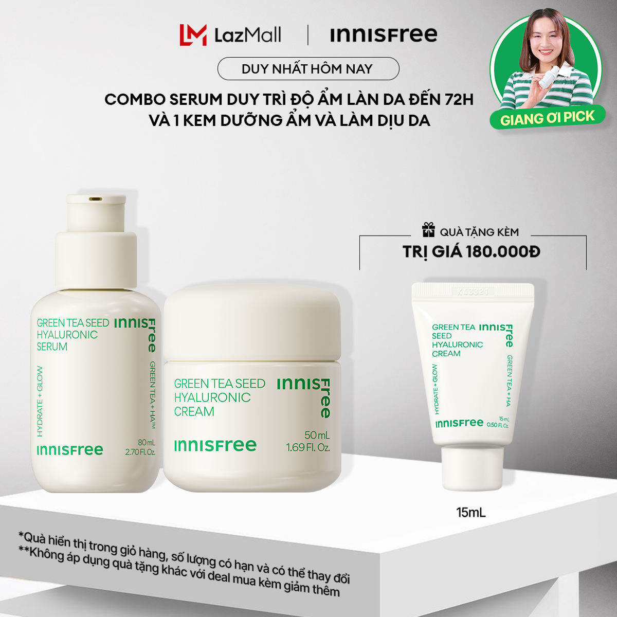 Bộ Tinh chất dưỡng ẩm Trà Xanh Green Tea Seed Serum và Kem dưỡng ẩm trà xanh INNISFREE Green Tea Seed Cream