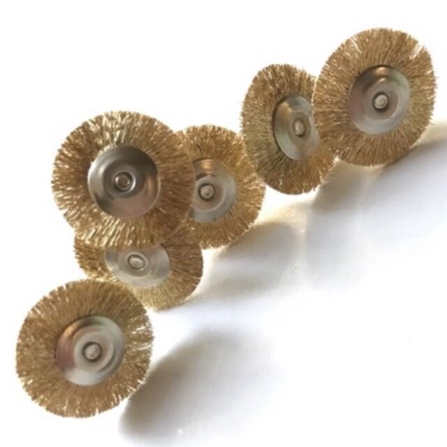Bộ 6 chổi đĩa đánh gỉ màu đồng 25mm cán 3mm
