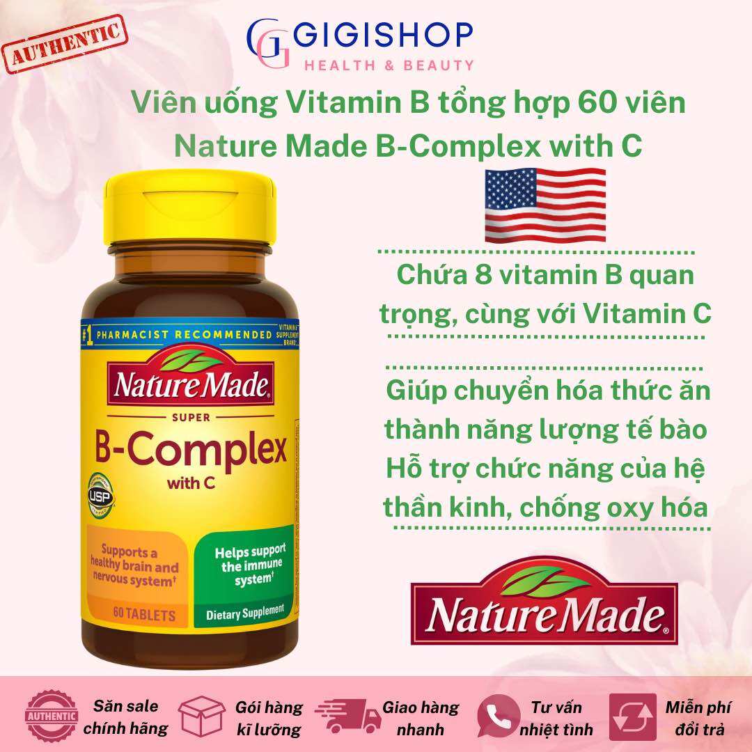 Viên uống Vitamin B tổng hợp Nature Made B-Complex With Vitamin C 60 viên