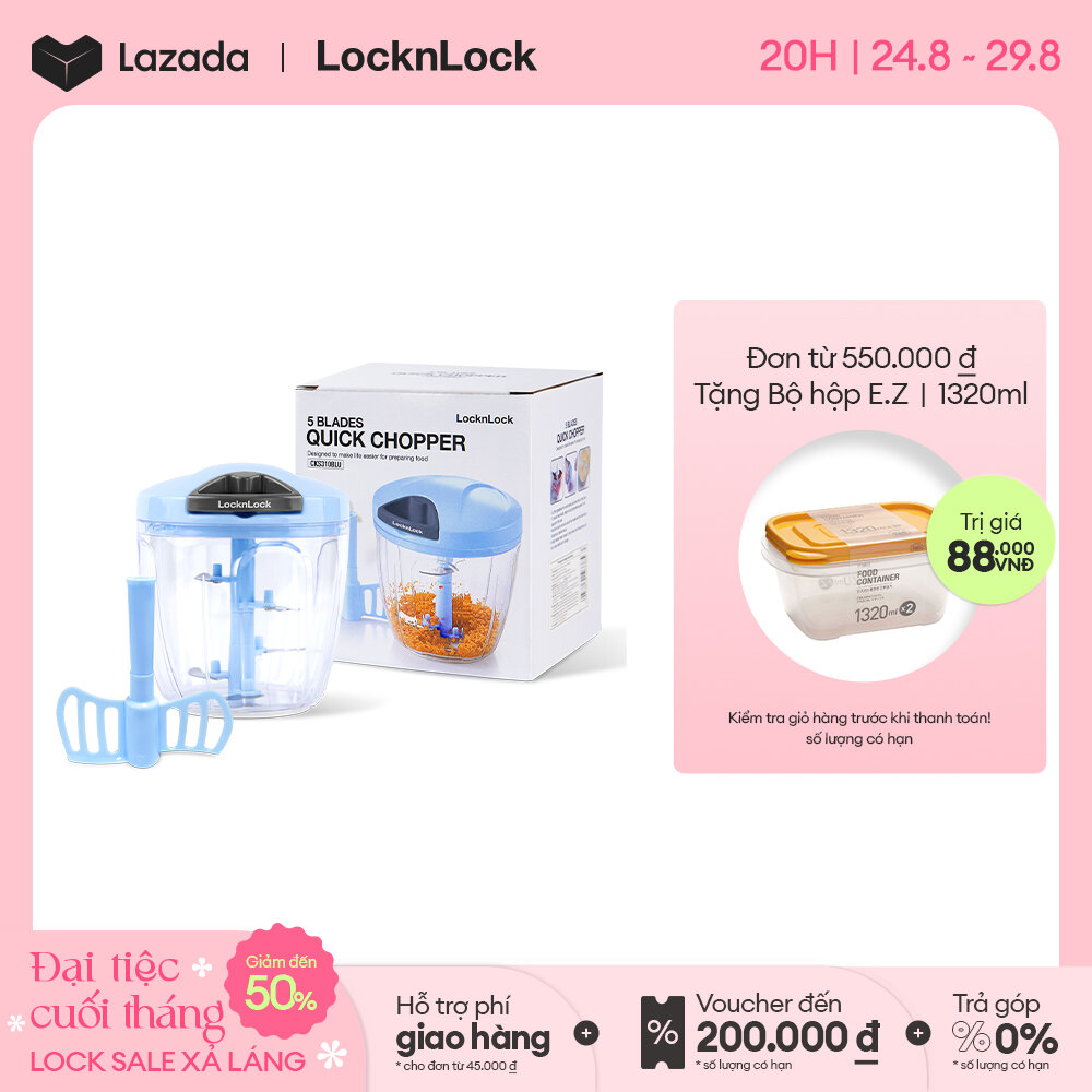 Dụng cụ băm rau củ/tỏi ớt bằng tay Lock&Lock CKS310BLU - Size L 900ml - Màu Xanh - 3 lưỡi dao thép không gỉ - Giới hạn 5 sản phẩm/khách hàng