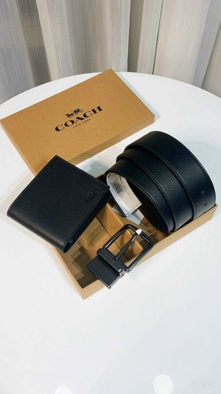 Set thắt lưng + ví c0ach men belt da thật cực kỳ mềm mại