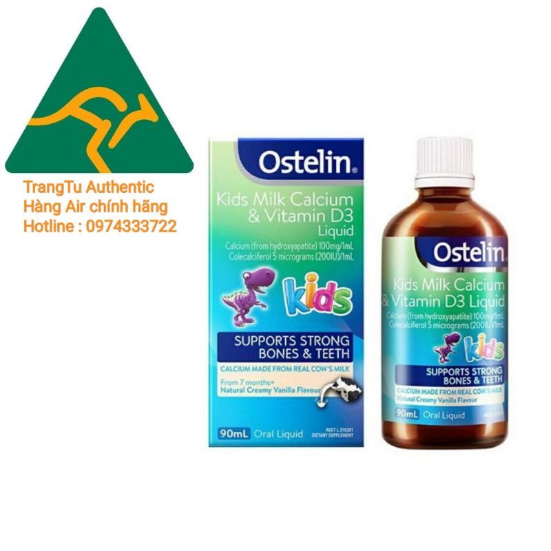 Canxi sữa khủng long Ostelin & VitaminD3 Liquid 90ml-Xuất xứ Úc Chính Hãng