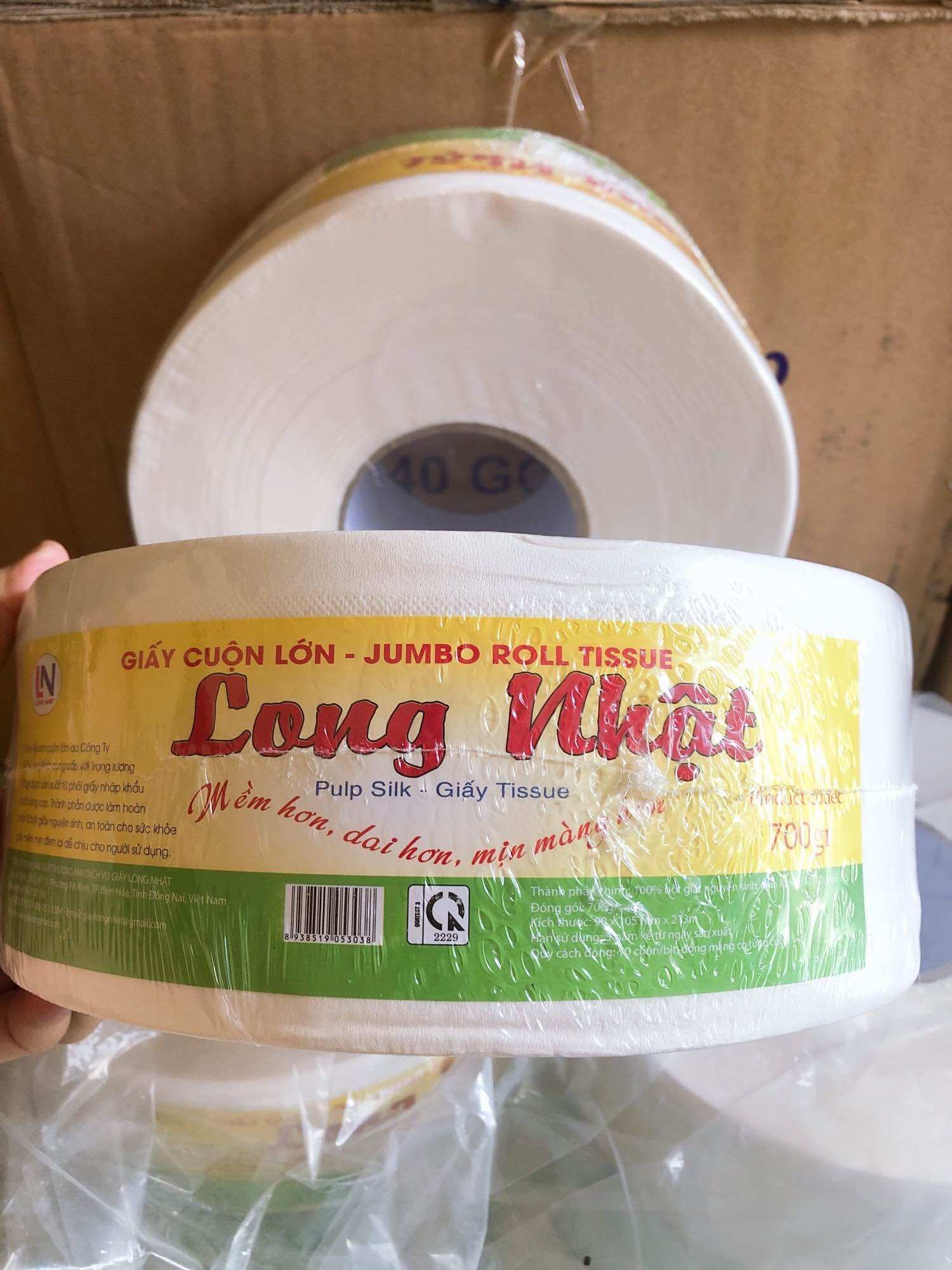 GIẤY VỆ SINH CUỘN LỚN 2 LỚP 700GRAM LONG NHẬT, GIẤY CUỘN LỚN CÔNG NGHIỆP